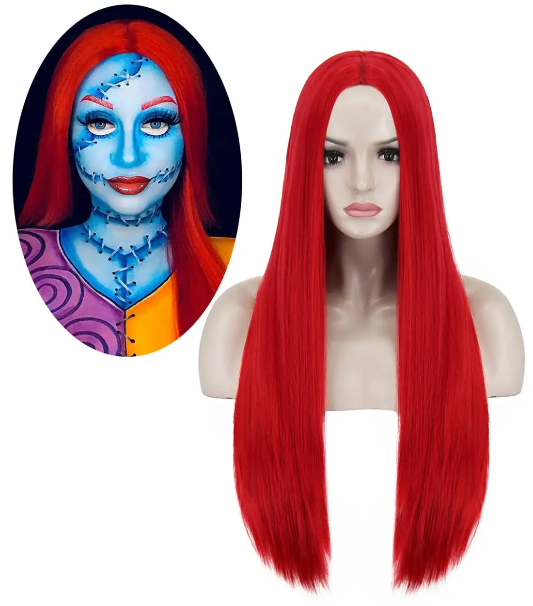 Red Sally Wig for Nightmare Before Christmas Costume - Long Straight Synthetic Hair