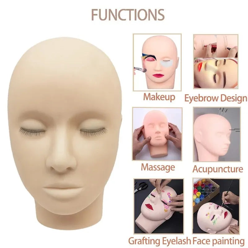 Eyelash Extension Practice Mannequin Head with 4 Lash Layers for Training & Grafting
