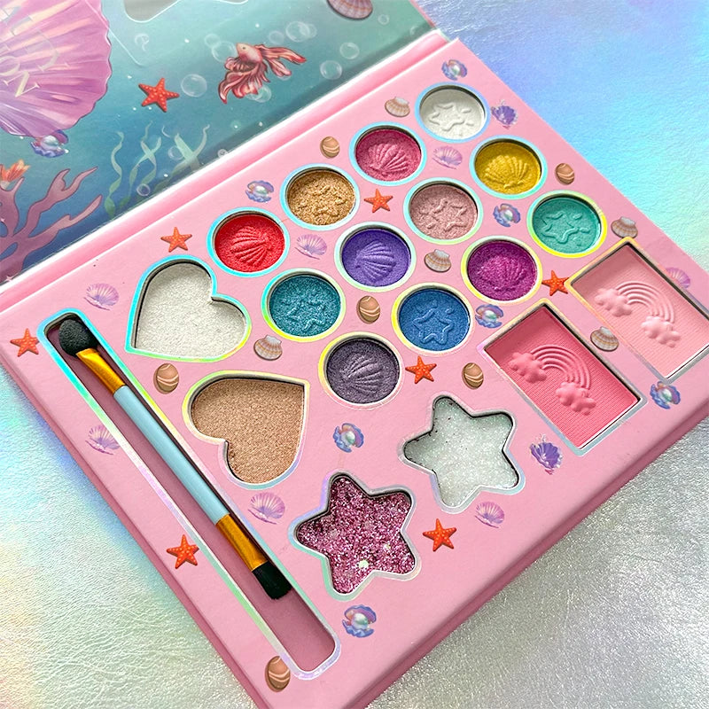Kids Makeup Set 18 Colors, Glitter & Matte Effects, Non-Toxic & Washable