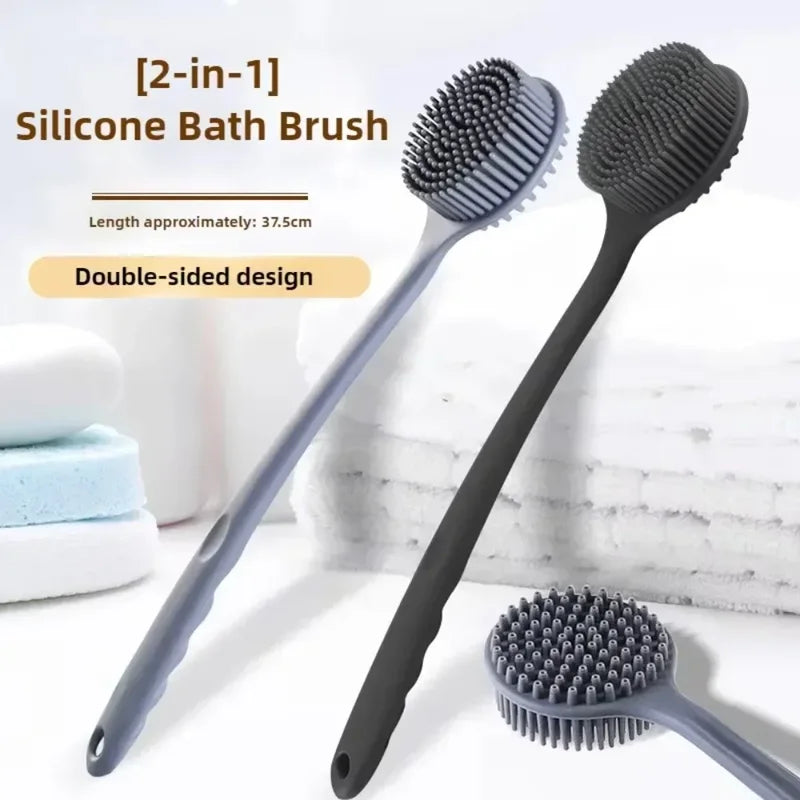 Silicone Long Handle Shower Brush with Dual-Sided Exfoliating Back Scrubber Bath Tool