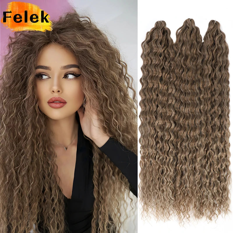 Ombre Brown Curly Crochet Hair Extensions - Deep Wave Twist Braid 22-30 Inch Synthetic Hair