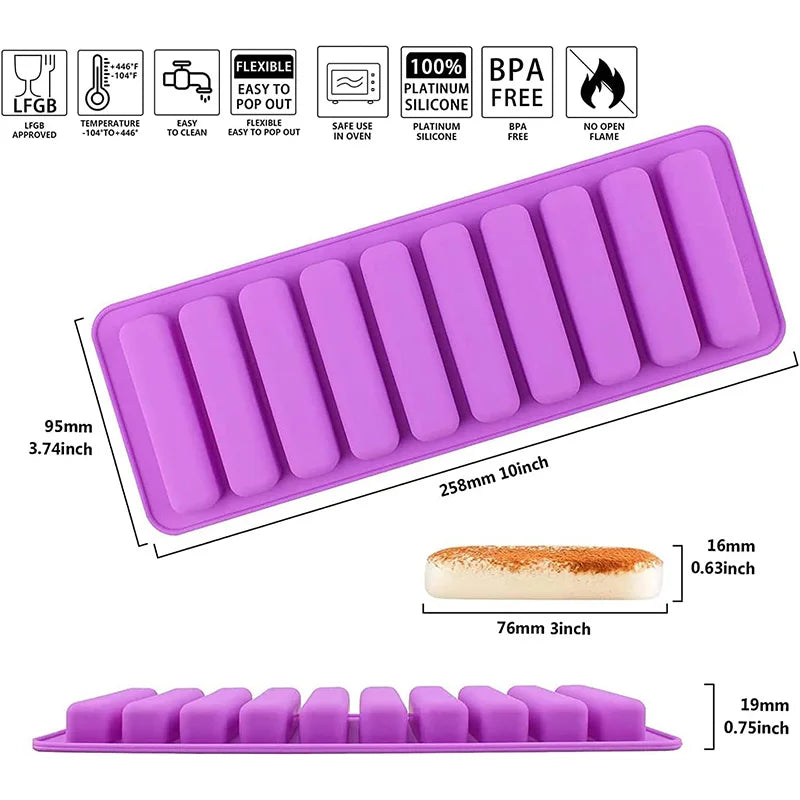 Silicone Mold 10 Cavity Finger & Rectangular Chocolate Cookie Ice Trays Baking Tool