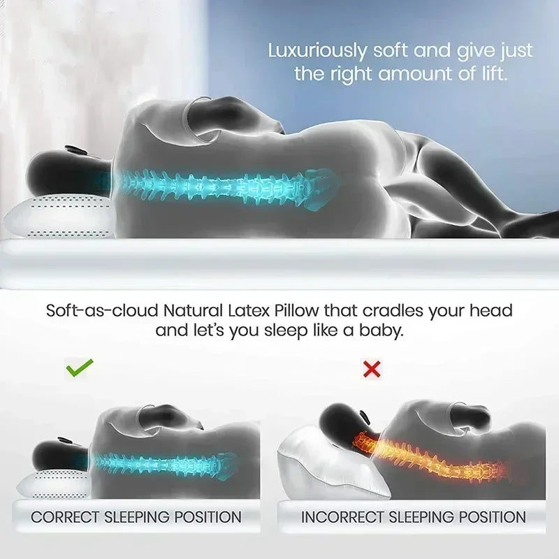 Natural Latex Cervical Pillow for Neck Pain Relief, Orthopedic Support, Breathable Sleep Comfort