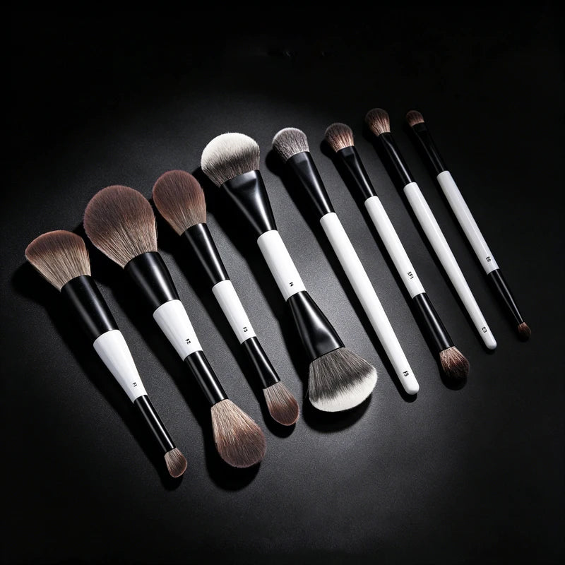 Dual-Head Contour and Powder Makeup Brushes Set - Synthetic Hair, Multiple Handle Colors