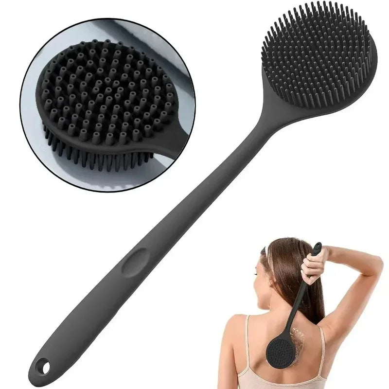 Silicone Long Handle Shower Brush with Dual-Sided Exfoliating Back Scrubber Bath Tool