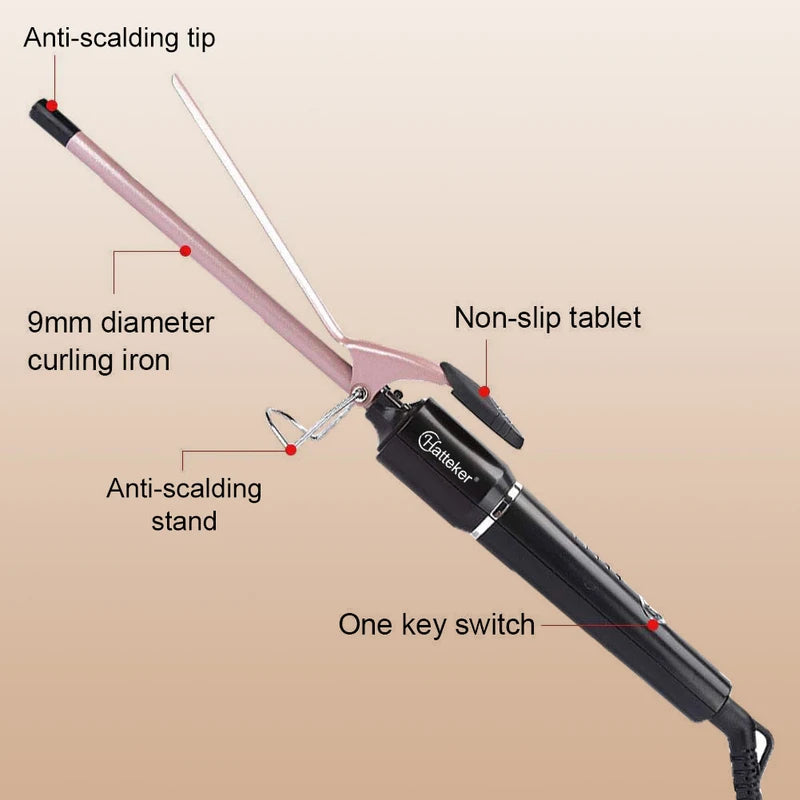 Professional 9mm Hair Curler with Ceramic Barrel Auto-Off & Wet/Dry Use
