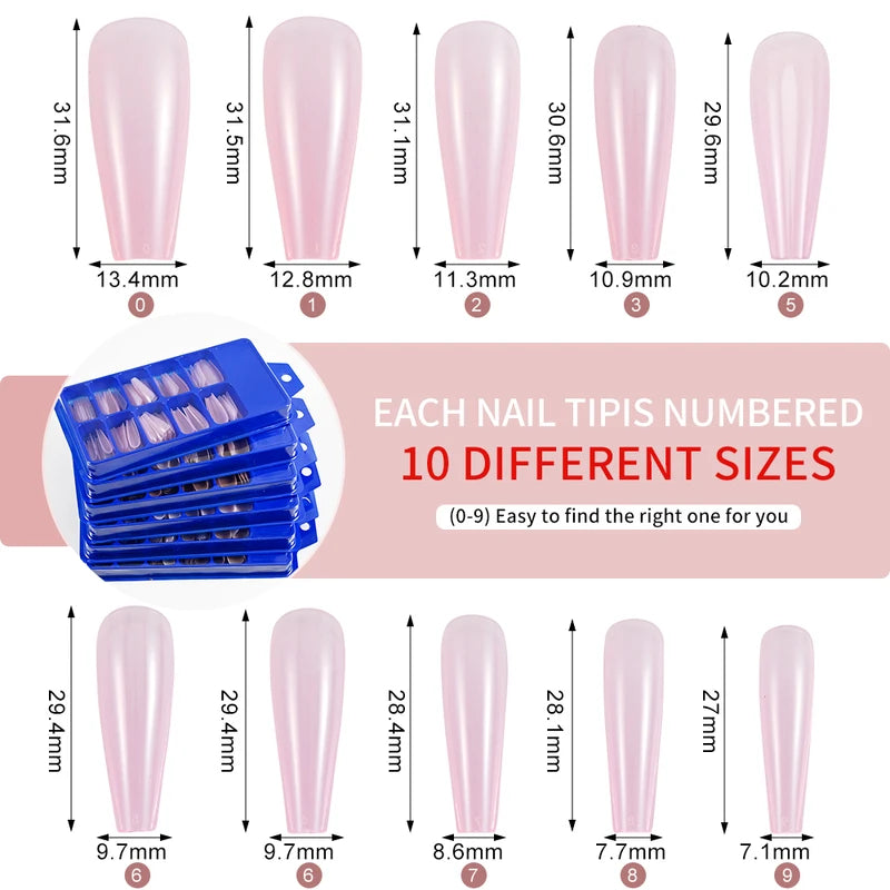 100pcs Coffin Fake Nails Full Cover Press On Nails Extension Tips Nude Long Ballerina
