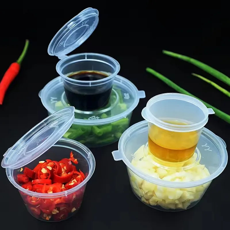 Disposable Sauce Cups with Lids - Leak-Proof Small Salad Dressing & Seasoning Containers, Bulk Pack