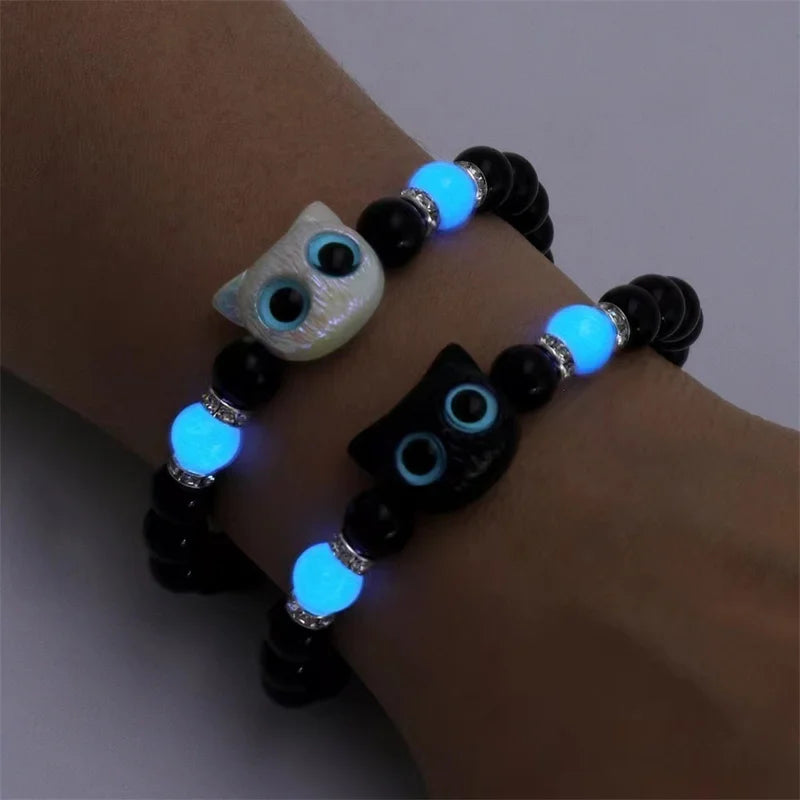 Glow-in-the-Dark Cat Charm Bracelet for Couples and Cat Lovers