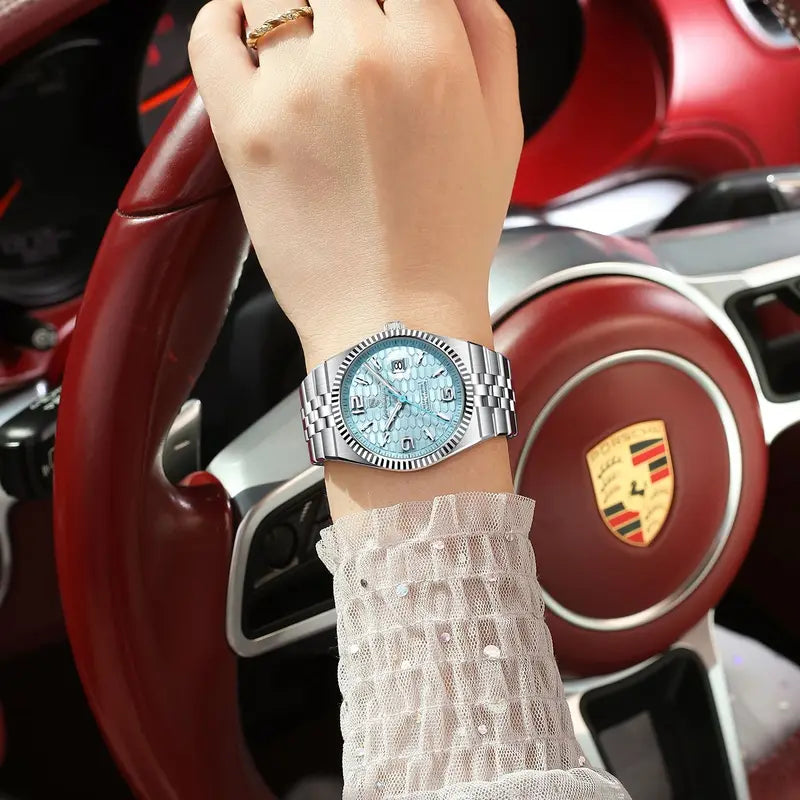 Casual Women's Waterproof Quartz Watch with Luminous Dial and Stainless Steel Band