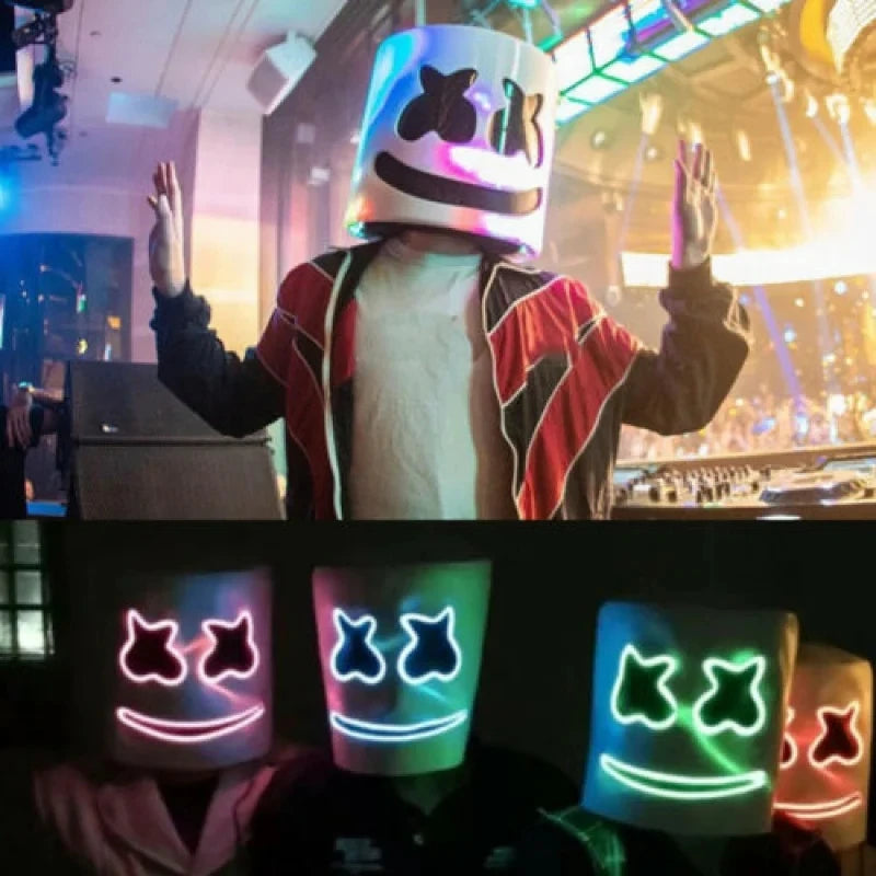 Halloween LED DJ Mask with Breathable Helmet - Lifelike Marshmello Cosplay Prop