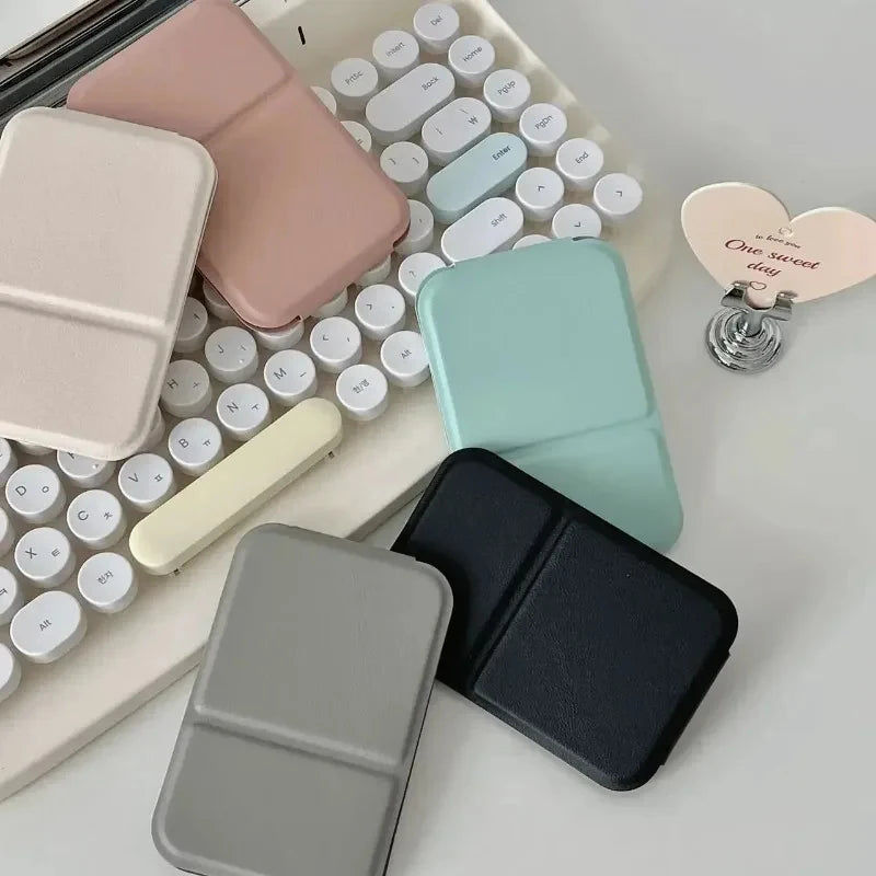Foldable Portable Makeup Mirror with PU Leather Cover – Compact Handheld Cosmetic Mirror for Students