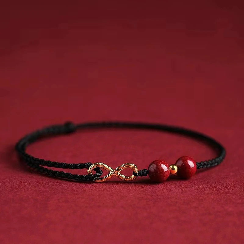 Handwoven Rope Imitation Cinnabar Pendant Bracelet for Women Lucky Red Chinese Knot Jewelry Gift