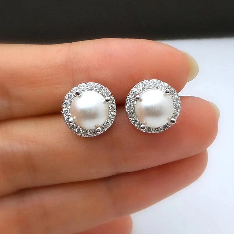 Elegant Women's Imitation Pearl Earrings with CZ Stones – Bridal & Party Jewelry