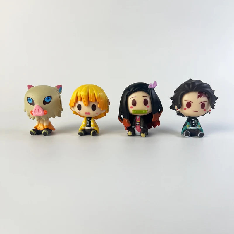 4PCS Anime Demon Slayer Mini Action Figures Nezuko Tanjirou Zenitsu Inosuke PVC Collectibles