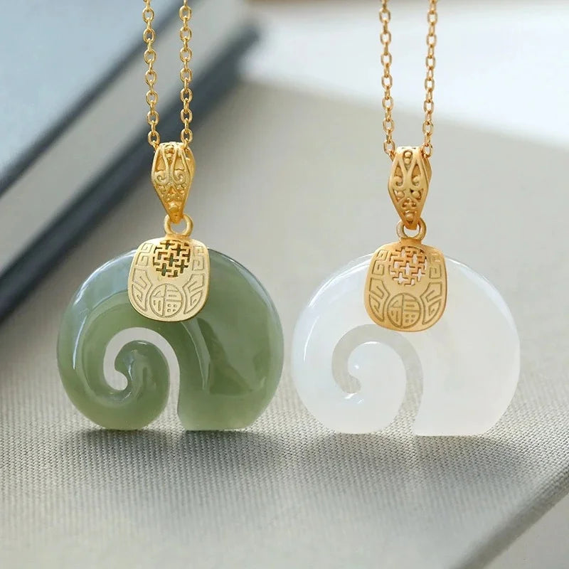 Natural Stone Elephant Pendant Necklace for Women - Gold Plated Chain Jewelry