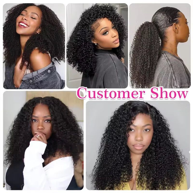 3-in-1 Half Wig with Drawstring & Clip-Ins | Kinky Curly Seamless Wig for Women