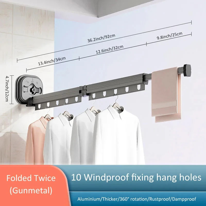 Retractable Wall-Mounted Clothes Drying Rack Space Saver Collapsible Laundry Hanger