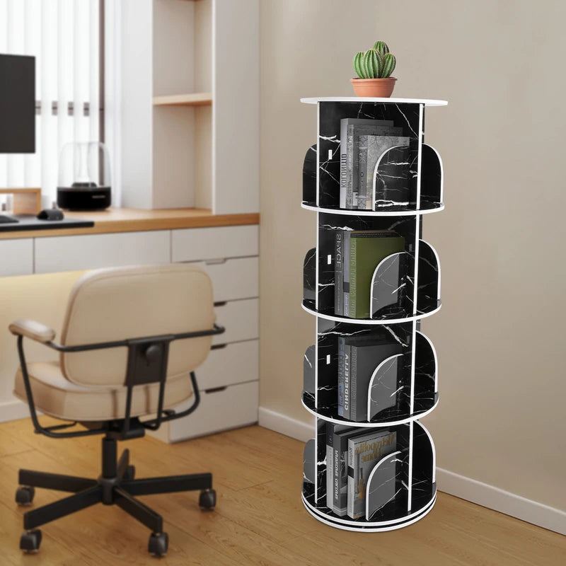 Rotating Bookshelf with 16 Compartments - Waterproof 4-Tier Floor Storage Rack