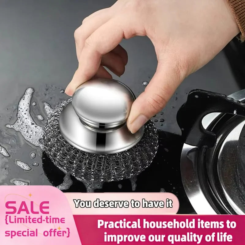 Heavy Duty Stainless Steel Pot Brush with Handle – Rustproof Metal Scrubber for Dishwashing & Pot Cleaning