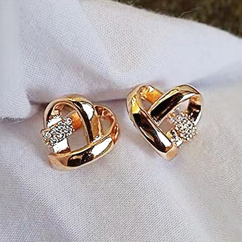 Eternity Love Earrings for Women Heart Stud Piercing Silver & Gold Tones