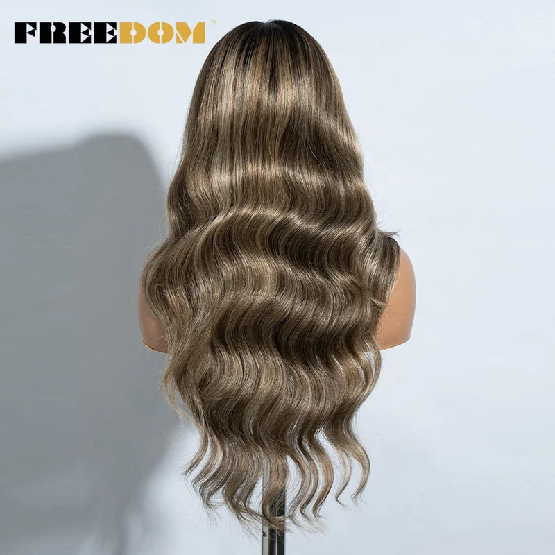 Synthetic Lace Front Wig for Women - 26 Inch Highlight Honey Brown Body Wave Ombre Blonde Cosplay Wig