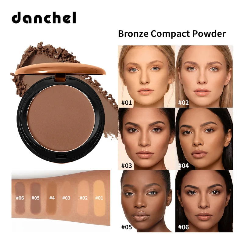 Bronze Compact Powder with Mirror - Long-Lasting Matte Finish Face Powder for Natural Skin Tone