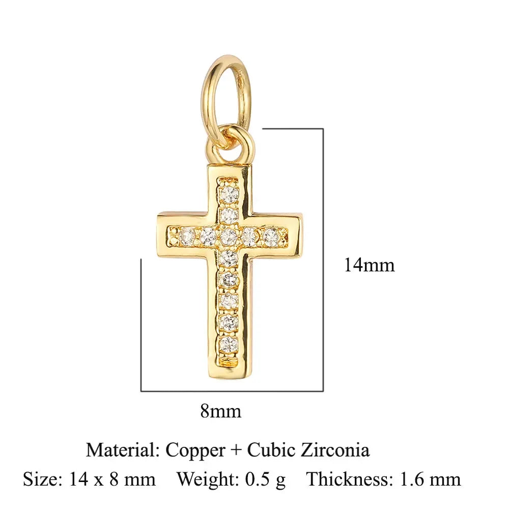 5-Piece Religious Evil Eye Jewelry Pendant Set - Copper Zircon Cross & Bear Charms for DIY Necklace & Earring Making