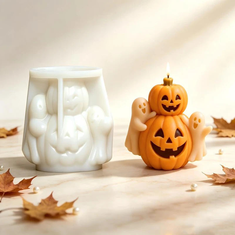 Happy Pumpkin Ghost Silicone Candle Mold for Halloween Decor and Crafts