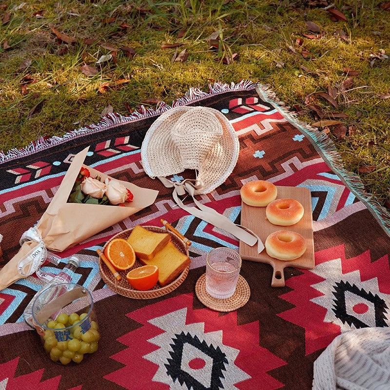 Outdoor Picnic & Beach Mat Set - Bohemian Style Multi-Use Cloths for Camping, Balcony & Valentine’s Day Decor