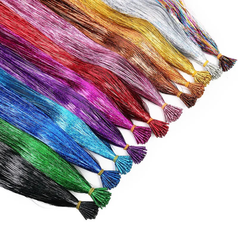 Synthetic Tinsel Hair Extensions Glitter Fairy Hairpieces for Women & Girls - 50pcs