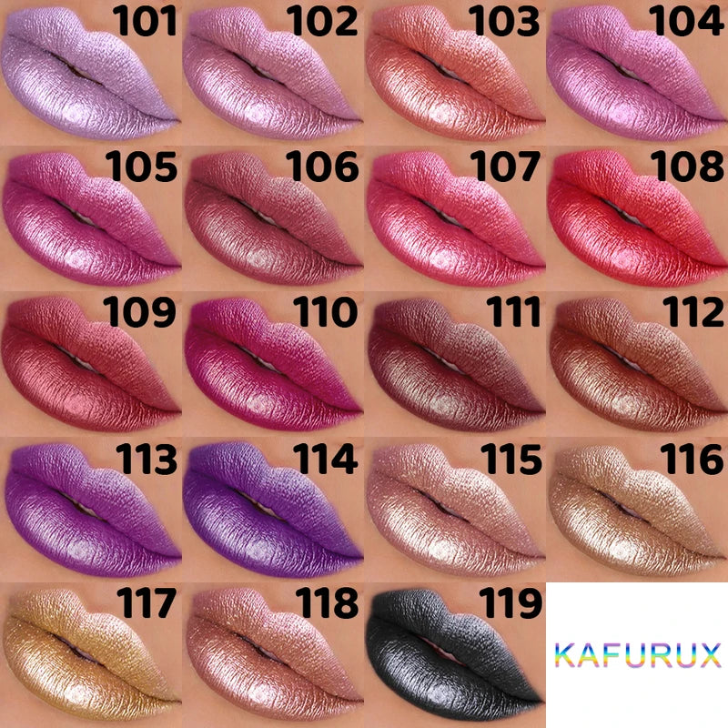 Hydrating Glitter Lipstick Set - 19 Vibrant Pearl Colors with Metallic Shine