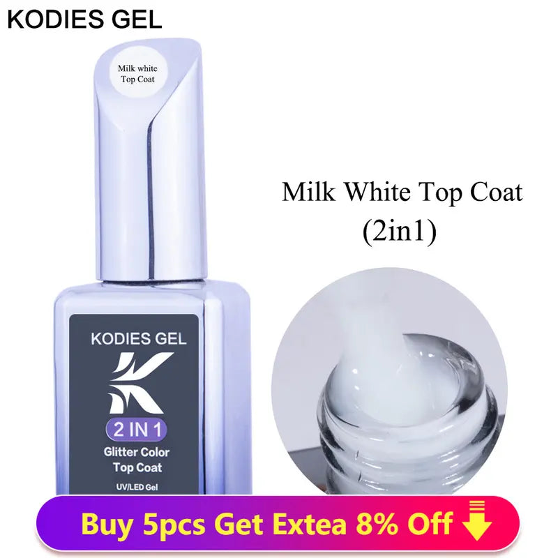 Milky White UV Gel Top Coat for Nails - Translucent Jelly Finish, No Sticky Residue, 15ml