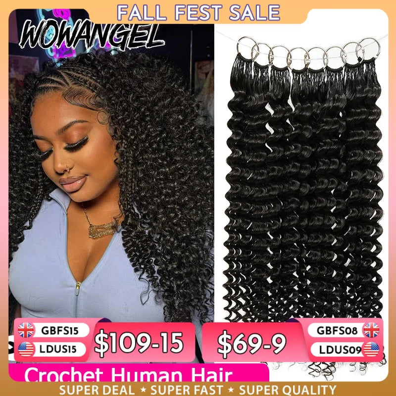 Deep Wave Crochet Human Hair Extensions Knotless Pre Separated for Braiding