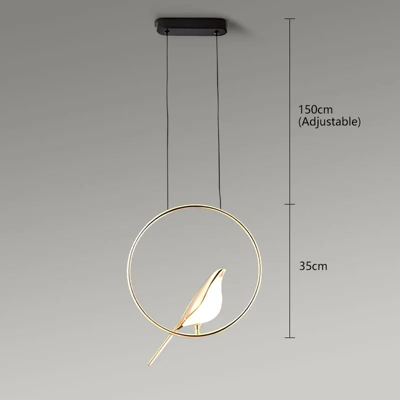Nordic Magpie Bird LED Pendant Light for Bedroom Living Room Black Silver