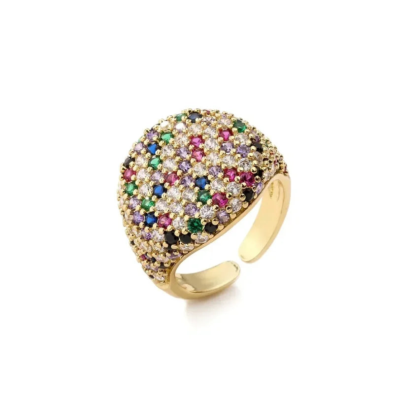 Personality Zircon Wide Opening Stainless Steel Rings for Women Jewelry - Gold & Silver