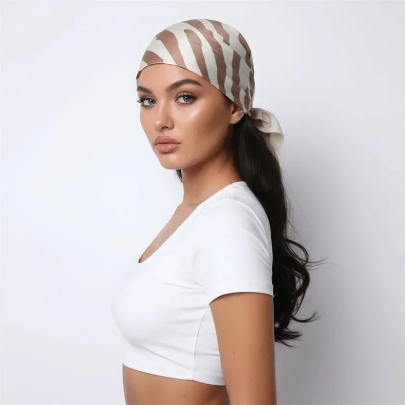 Breathable 90cm Square Patterned Scarf with Stripes - Lightweight Sun Protection Accessory
