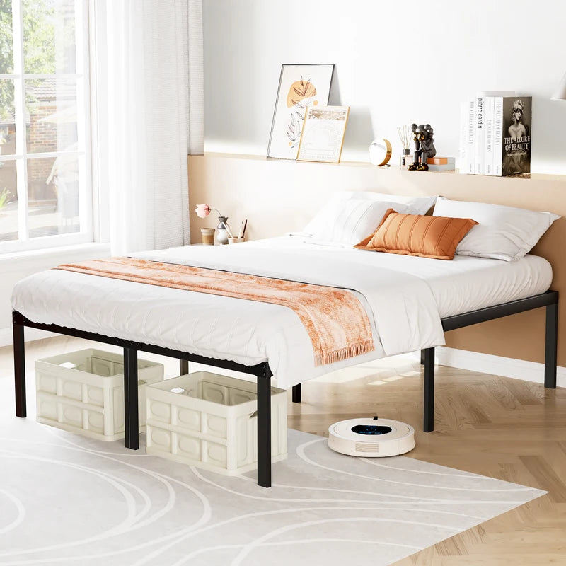 Heavy Duty Metal Bed Frame with Storage Space - Supports Up to 350LBS, Multiple Sizes
