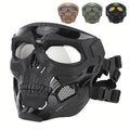 Windproof Full Face Skull Mask with Colored Goggles - Skeleton Cosplay Costume