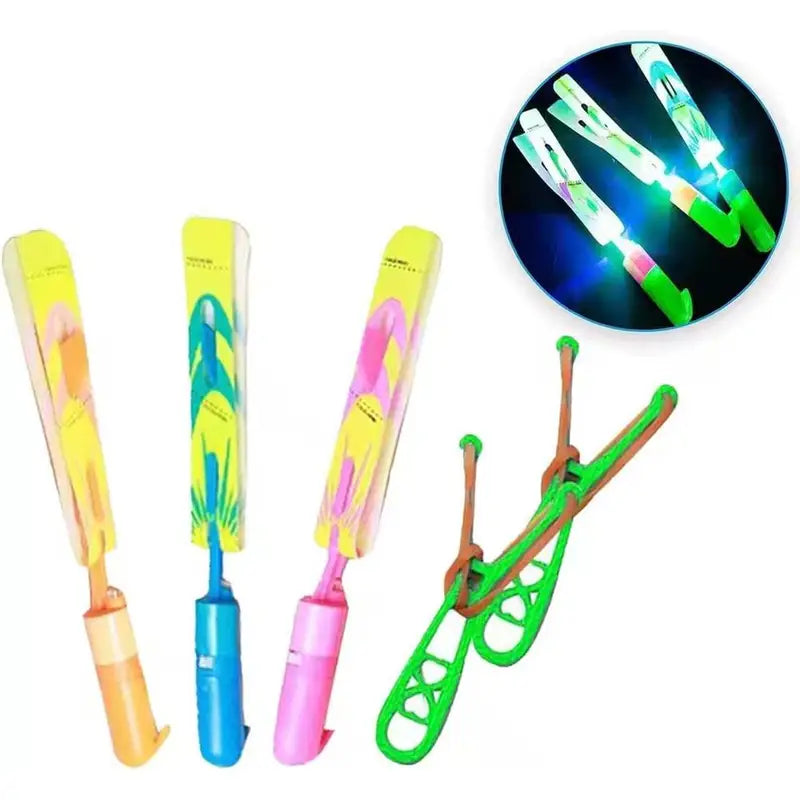 Light-Up Flying Slingshot Helicopter Toys Set for Kids - Outdoor Party Favors