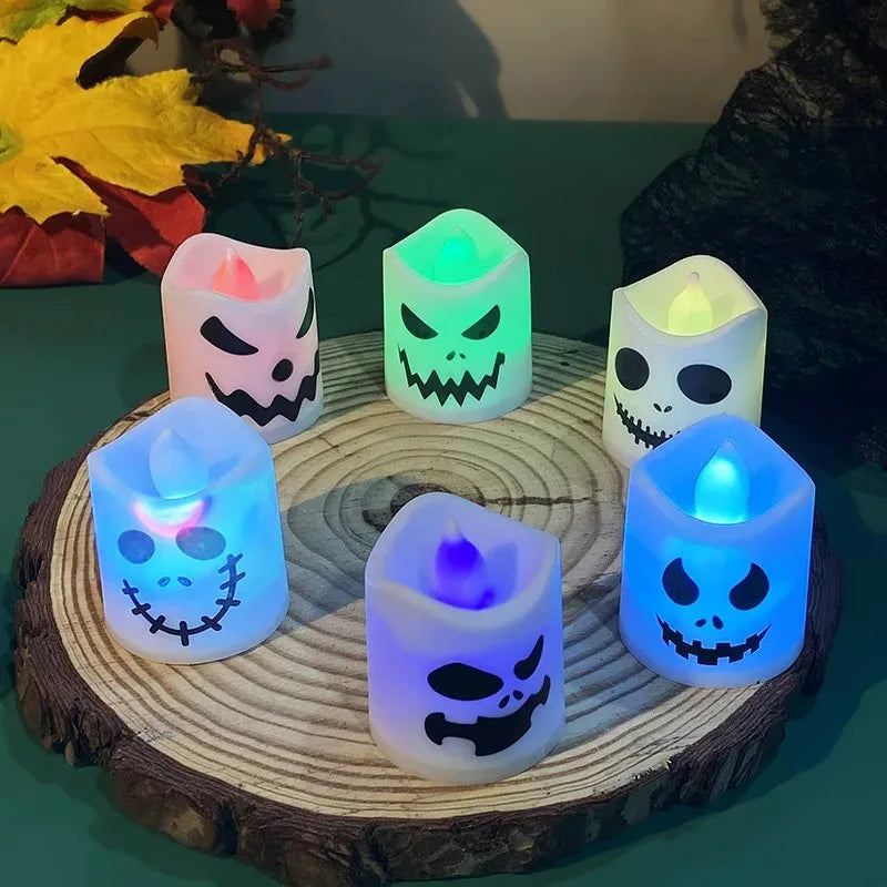 6pcs Halloween LED Ghost Pumpkin Candle Lights Haunted House Decor