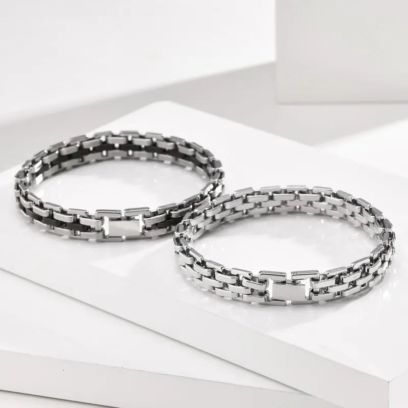Men's Stainless Steel Chain Link Bracelet - Adjustable Wristband for Gift