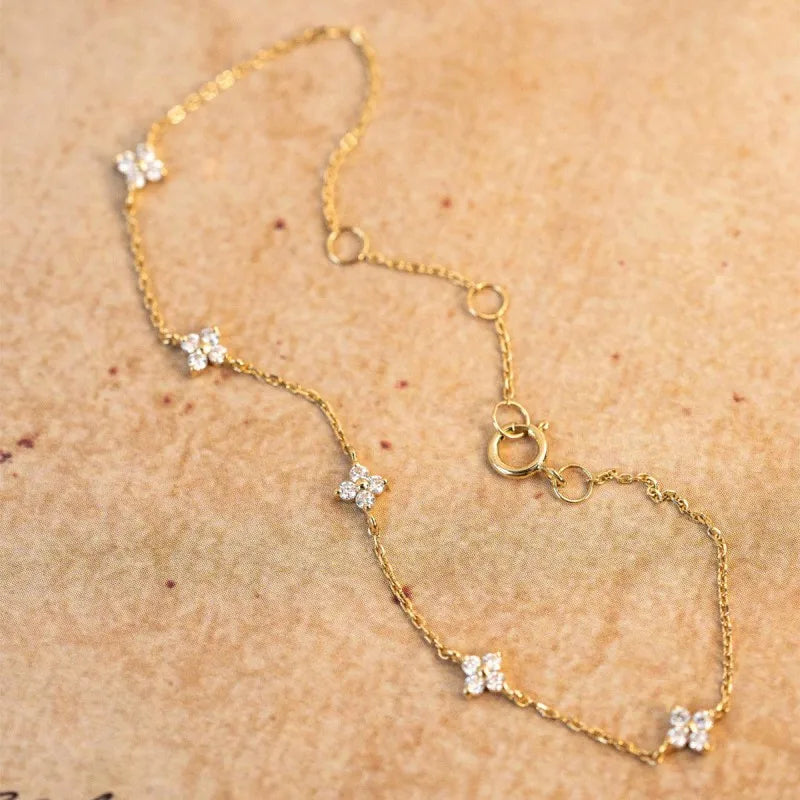 Sterling Silver 18k Gold Plated Zircon Flower Bracelet for Women Jewelry Gift