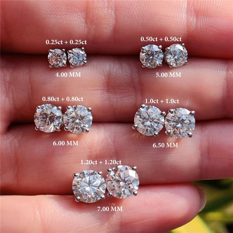 Sterling Silver Moissanite Ear Stud Earrings for Women - 0.5-1.2 Carat D Color Fine Jewelry