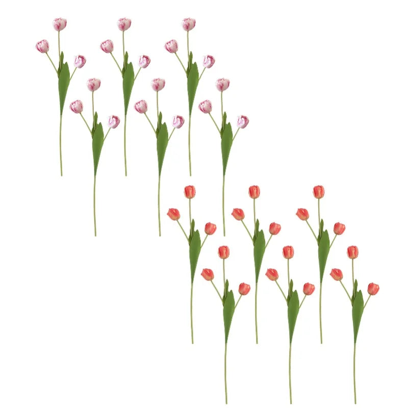 Artificial Tulip Flower Stems - Silk Cloth Floral Decor Set of 6
