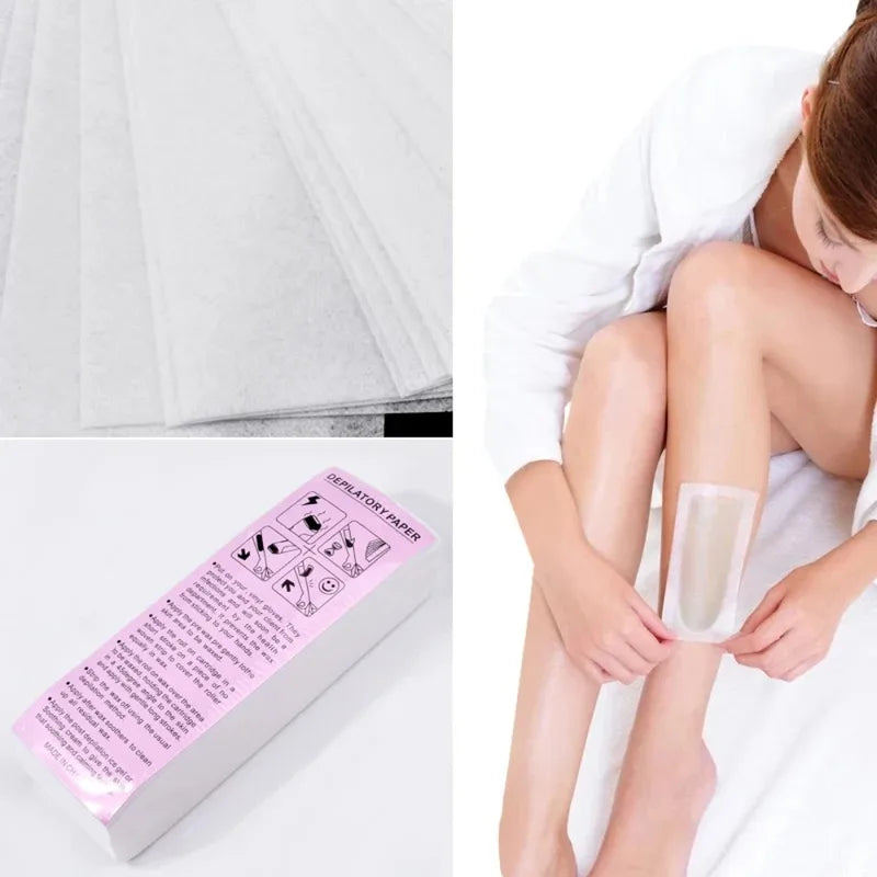100 Pack Hair Removal Wax Strips - Nonwoven Body Cloths for Epilators