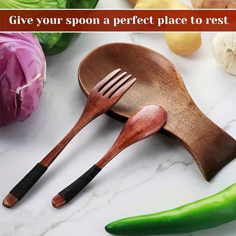 Wooden Spoon Rest for Kitchen Counter - Rustic Farmhouse Style Holder for Spatulas, Spoons & Ladles