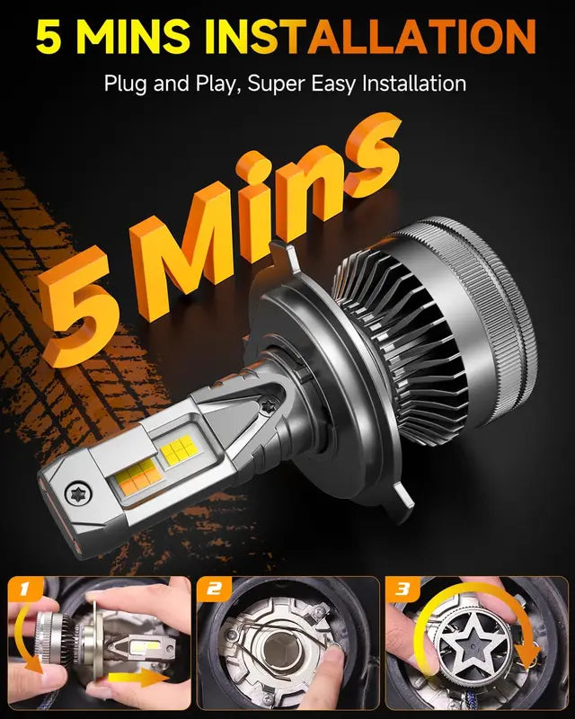 2-Pack H4 Smart LED Headlight Bulbs 90000LM 3000K-6500K App Control Bluetooth