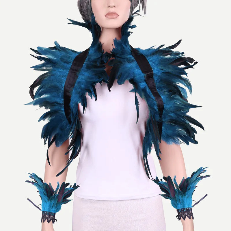 Halloween Feather Shawl Wristlet Set for Women and Men - Punk Party Dress Up