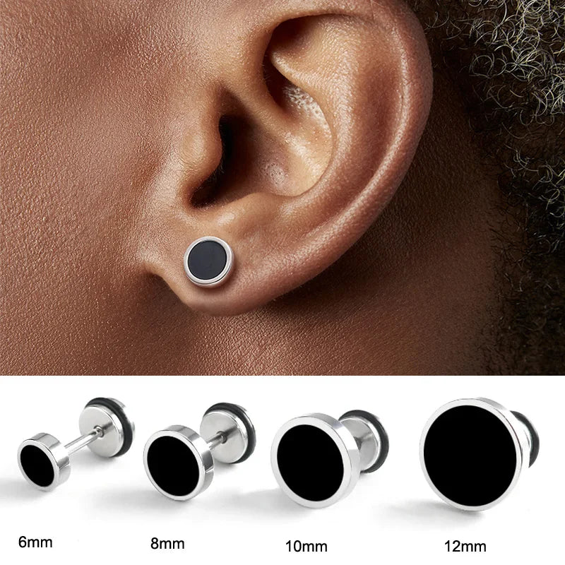 Men's Titanium Steel Black Oil Drip Earrings - Punk Jewelry for Men